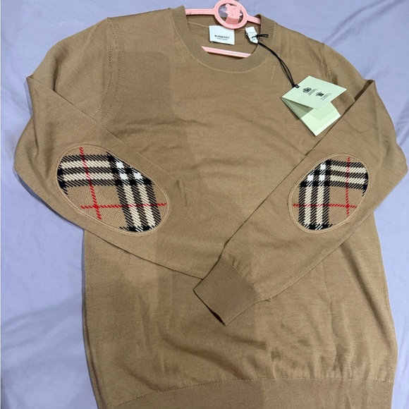 Burberry Crewneck Sweater with Plaid Elbow Patches